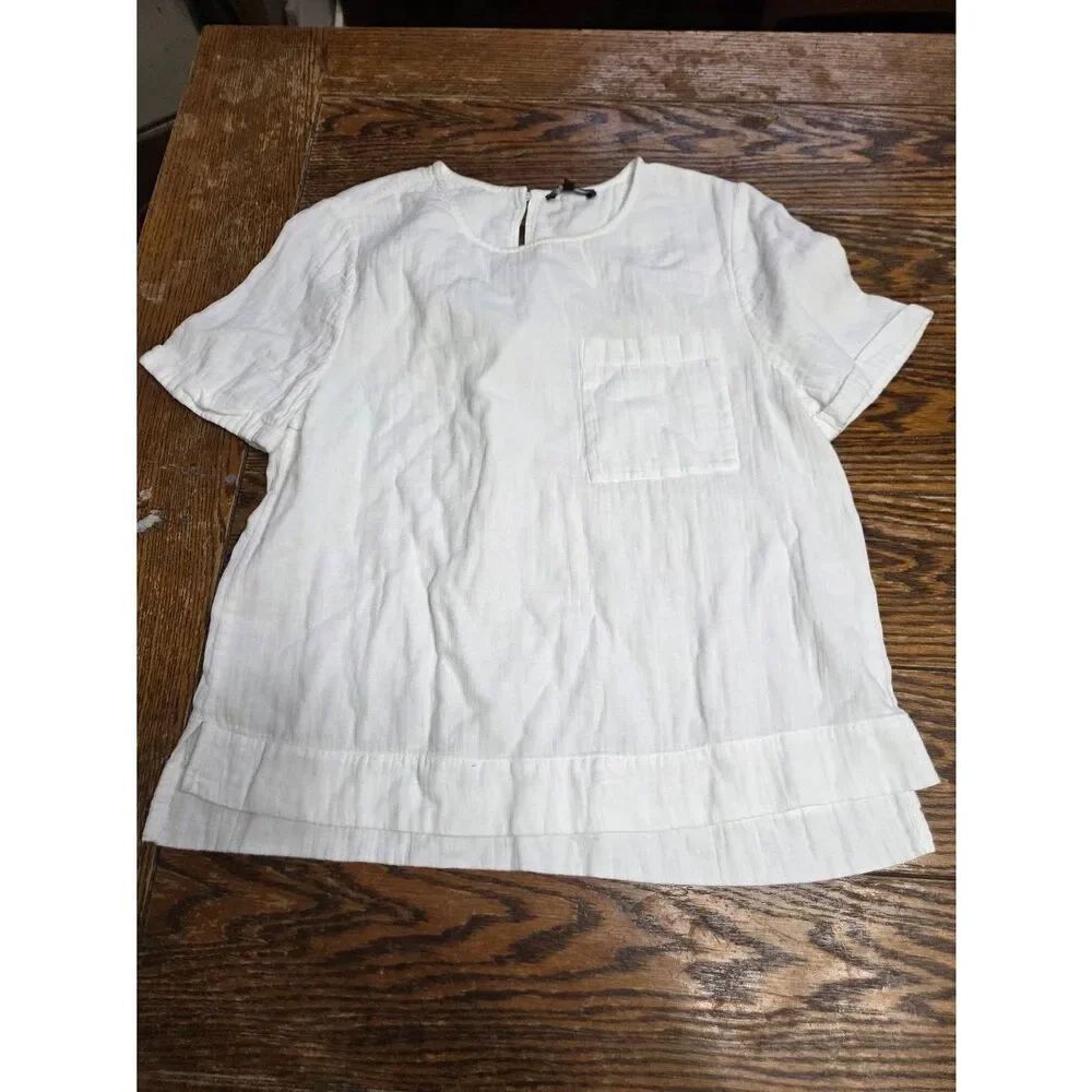 Me+Em white cheesecloth short sleeve blouse sz 10